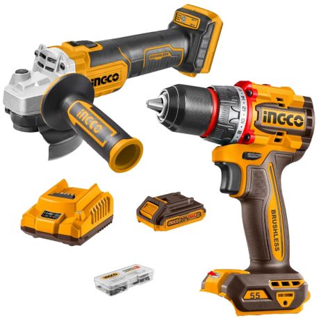 Ingco – Cordless Drill (55NM) & Grinder with 2.0Ah Battery and Charger