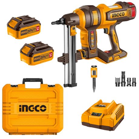 Ingco – Cordless Concrete Nailer (15-40mm) with 2 x 5Ah Batteries & Charger
