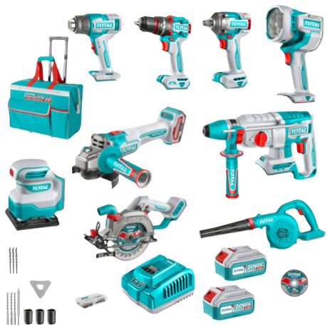 Total Tools – Cordless 9 Piece Powertool Combo Kit – Batteries & Charger