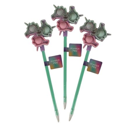 Colour Me – Novelty Push Pop Spinner Pen – Turquoise (3 Pack)