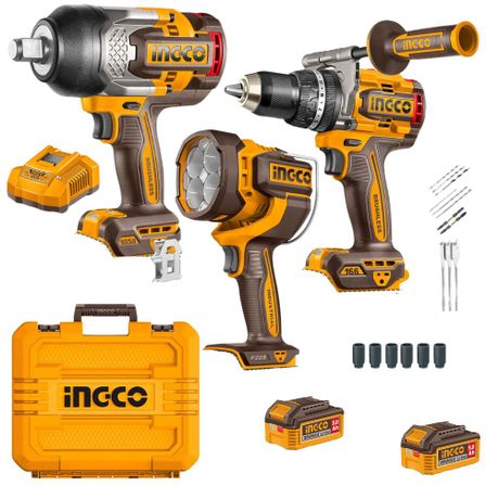 Ingco – Cordless Impact Drill, Impact Wrench and Work Lamp Combo Kit