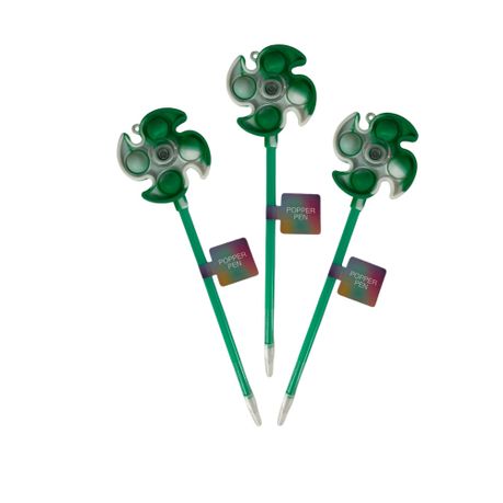 Colour Me – Novelty Push Pop Spinner Pen – Green (3 Pack)