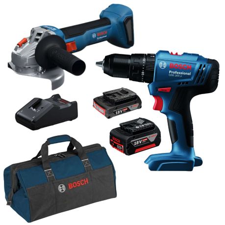 Bosch – Cordless Drill & Grinder with 1x2Ah +1x5Ah Batteries, Charger & Bag