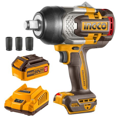 Ingco – Cordless Impact Wrench (3/4″ Drive) with 5.0Ah Battery & Charger