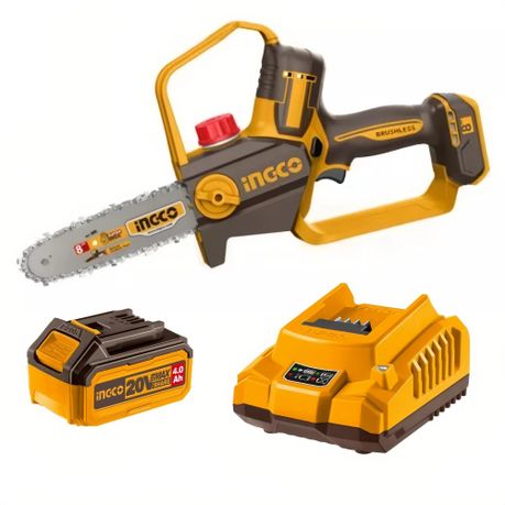 Ingco – Cordless Brushless Chainsaw (200mm) with 4.0Ah Battery & Charger