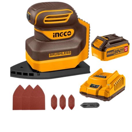 Ingco – Cordless Brushless Mouse Sander with 4.0Ah Battery & Charger