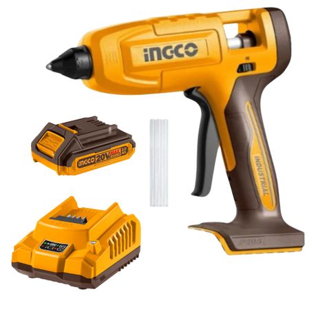 Ingco – Cordless Hot Glue Gun with 3x Glue Sticks, 2.0Ah Battery & Charger