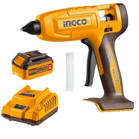 Ingco – Cordless Hot Glue Gun Incl 3 x Glue Sticks, 4.0Ah Battery & Charger