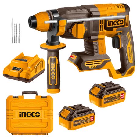 Ingco – Cordless Rotary Hammer Drill (22mm) with 2x4Ah Batteries & Charger