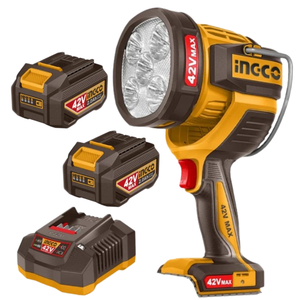 Ingco – Cordless Work Lamp (42V – 2800 Lumens) with 2x Batteries & Charger
