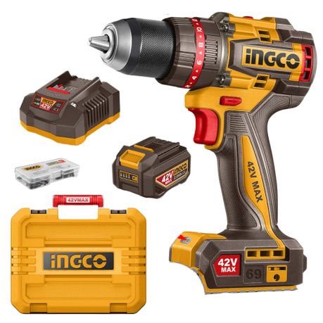 Ingco – Cordless 69Nm Impact Drill (42V) with 2Ah Battery, Charger & Acc