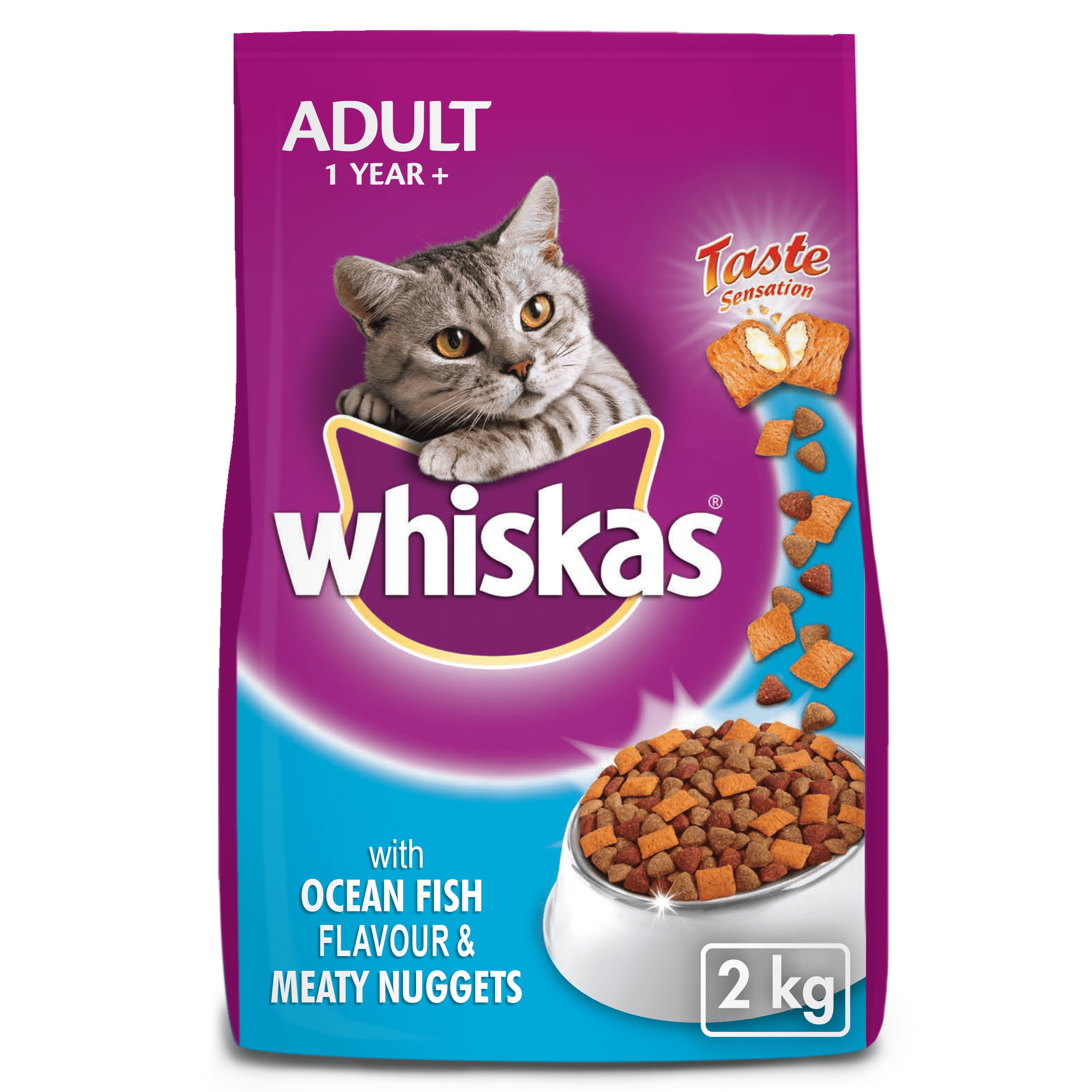 Whiskas Dry Cat Food for Adult Cats with Ocean Fish Flavour – 0.5 kg