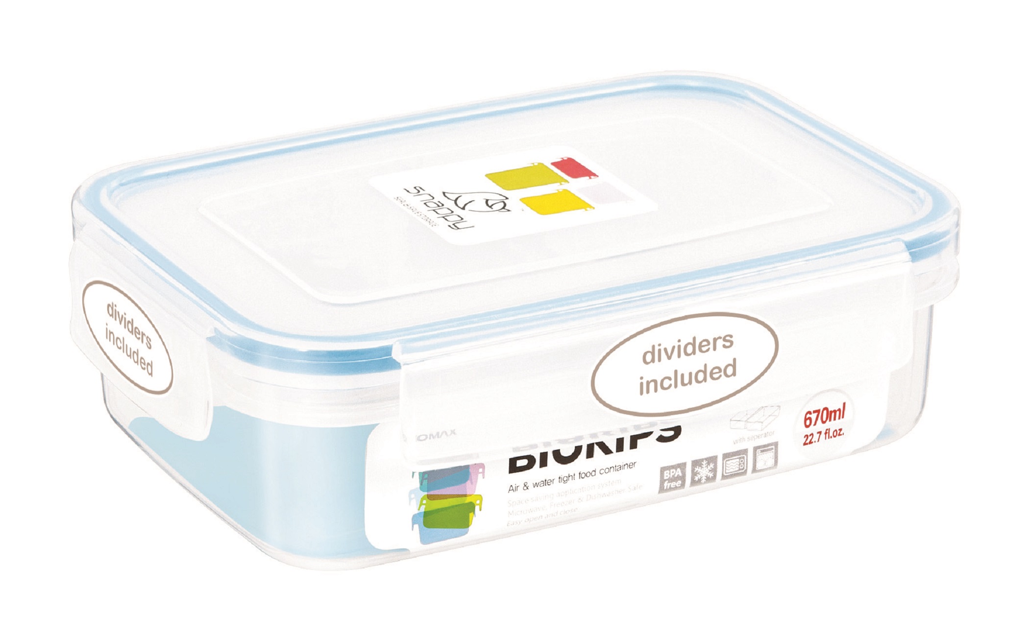 Snappy – Rectangular Food Storage Container Rectangular With Dividers – 670ml