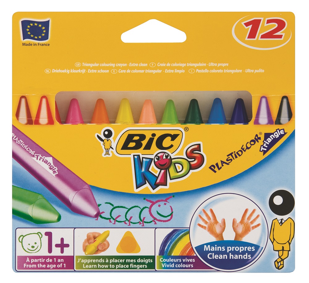 BIC Kids Plastidecor Triangle Colouring Crayons – Assorted Colours, Pack of 12