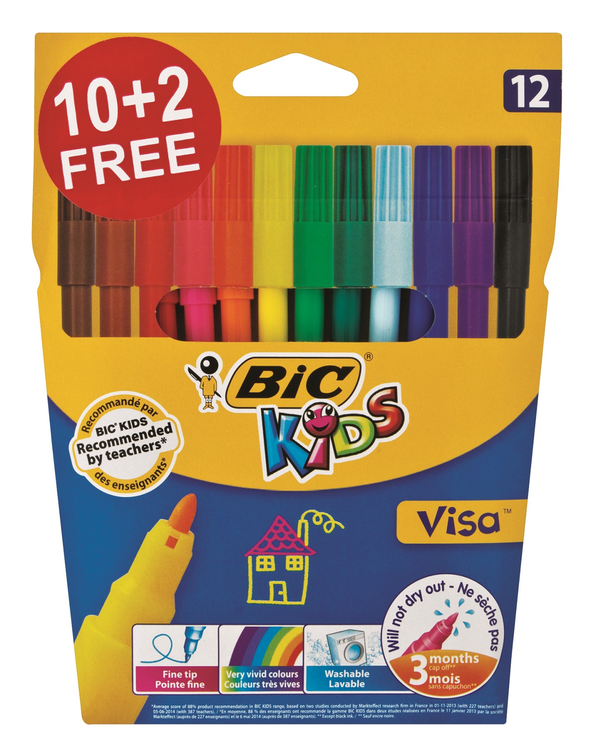 BIC Kids Visa Fine Felt Tip Pens – Assorted Colours, Pack of 12