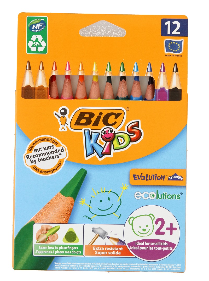 BIC Kids Evolution Triangle 12 Coloring Pencils – Ideal for small kids