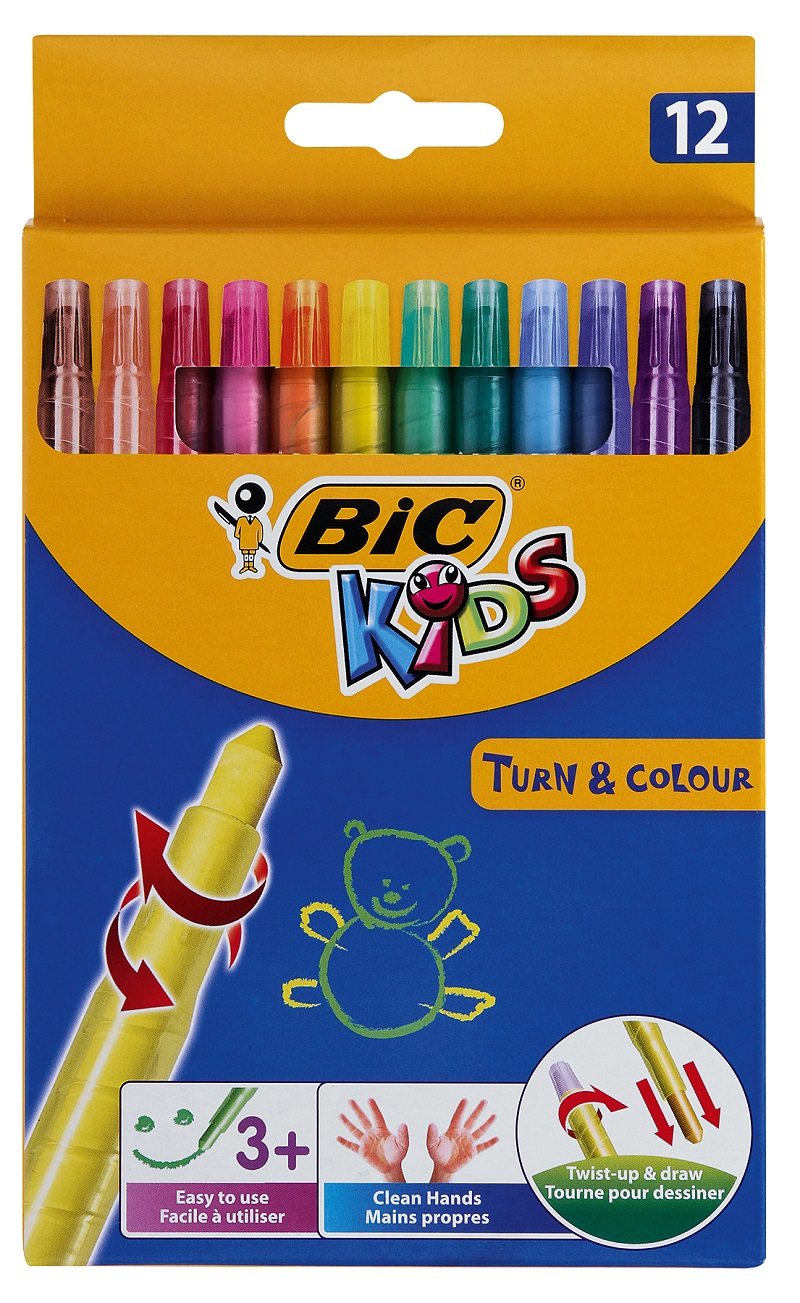 BIC Kids Turn & Colour 12 Wax Crayons – Twist Up and Draw