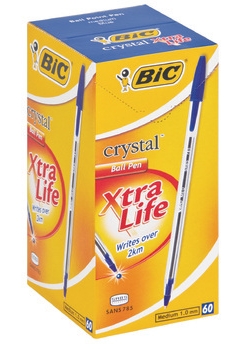 BIC Crystal Medium Xtra Life Ballpoint Pens – Blue (Box of 60)