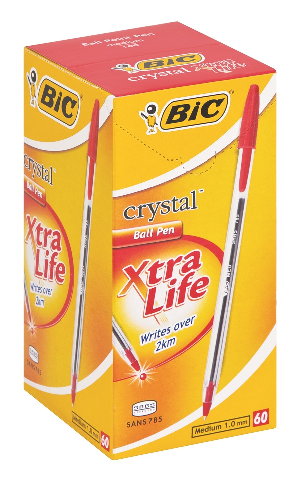 BIC Crystal Xtra Life Medium Ball Point Pen – Red (Box of 60 Barcoded pens)