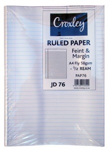 Croxley JD76 Feint & Margin Fly 58gsm Ruled  (½ Ream)