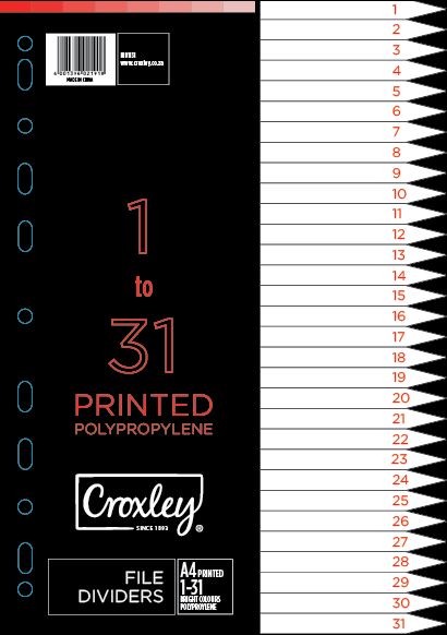 Croxley Indices Printed 1 – 31 Dividers Set
