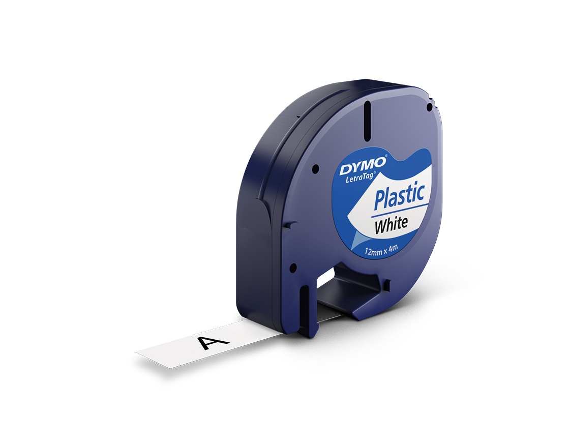 Dymo LetraTag 12mm x 4m Black on White Plastic Tape Cassette
