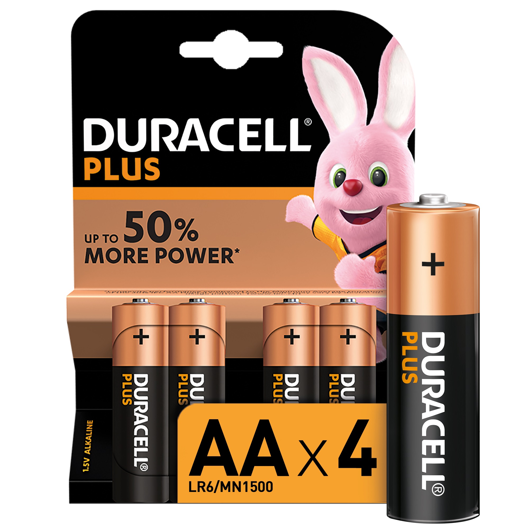 Duracell Plus AA Alkaline Batteries, 1.5V LR6 MN1500 – 4 pack
