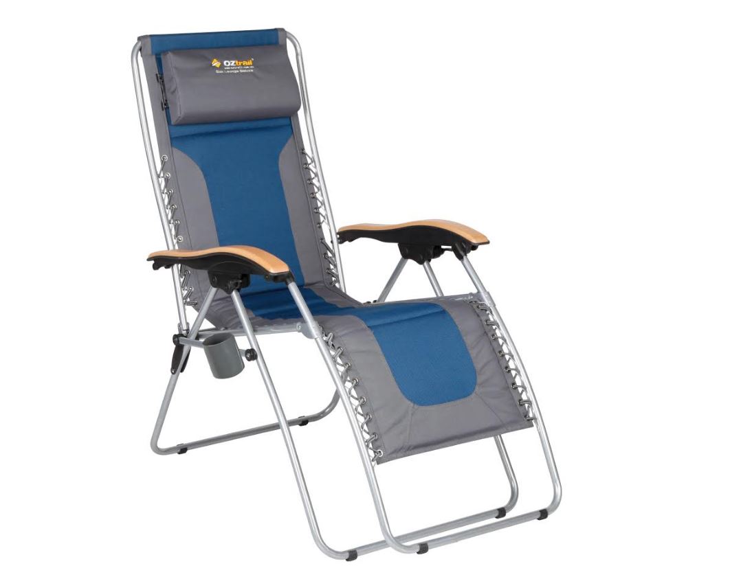 OZtrail – Deluxe Sun Lounger – Navy Blue and Grey