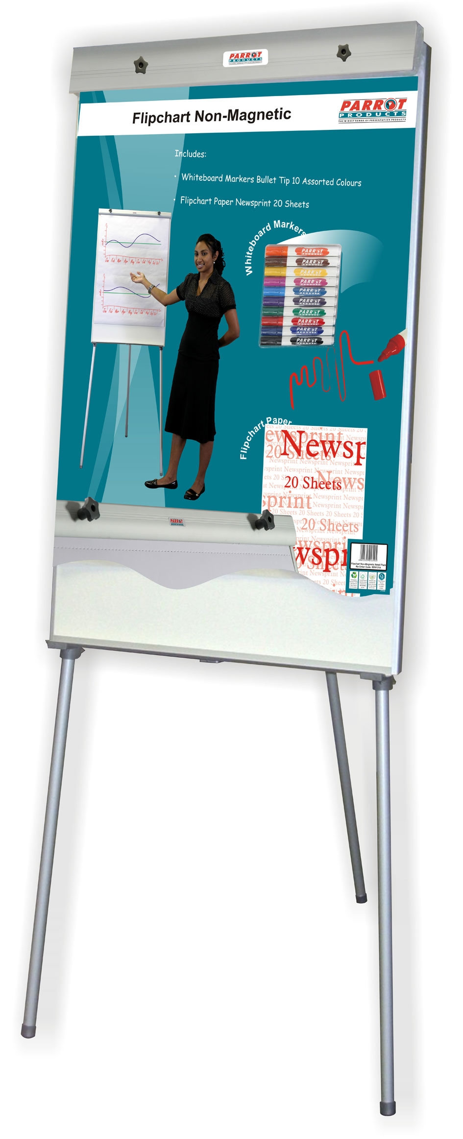 Parrot Standard Non-Magnetic Flipchart Retail – 100cm x 64cm