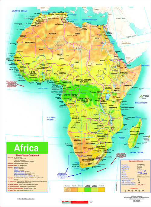 Parrot Magnetic Wall Map – Africa General Educational (1500 x 1200mm)