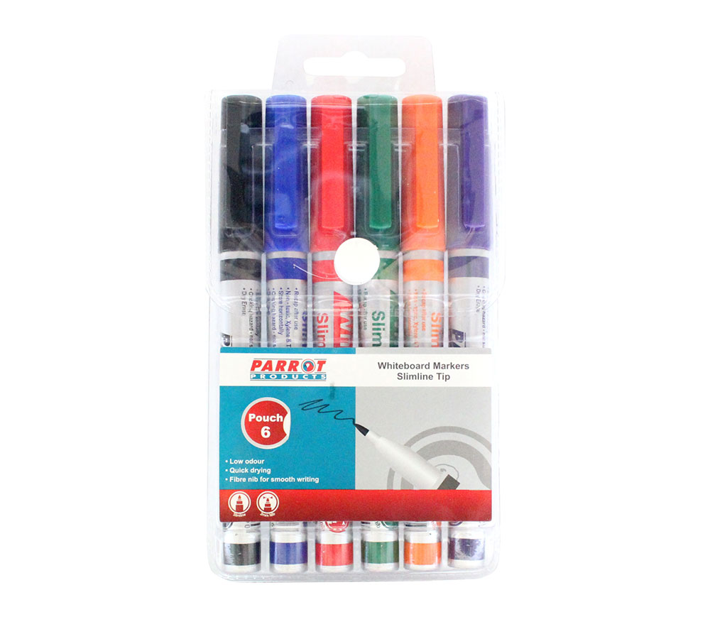 Parrot Whiteboard Markers (6 Markers – Slimline Tip – Carded)