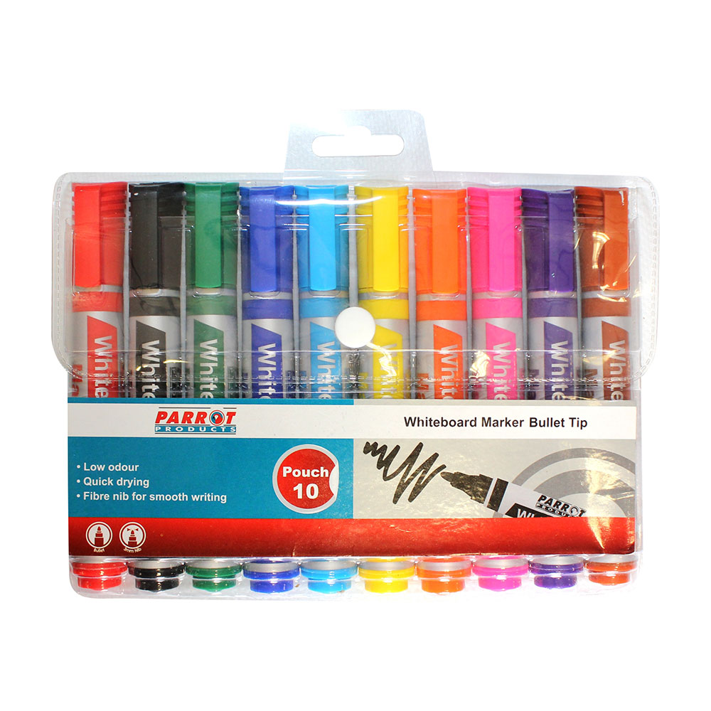 Parrot Whiteboard Marker Bullet Tip – Assorted (Pack of 10)