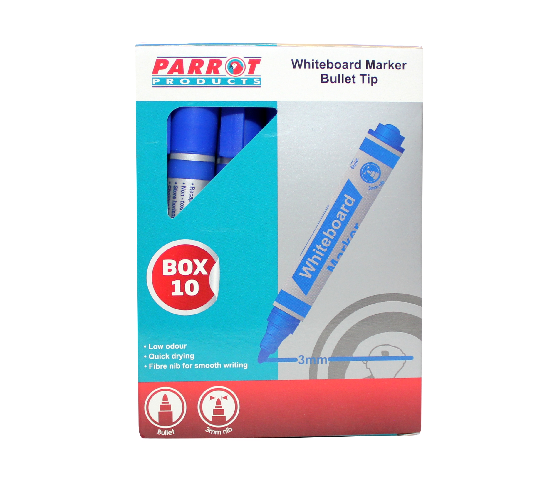Parrot Products Whiteboard Markers (10 Markers – Bullet Tip – Blue)