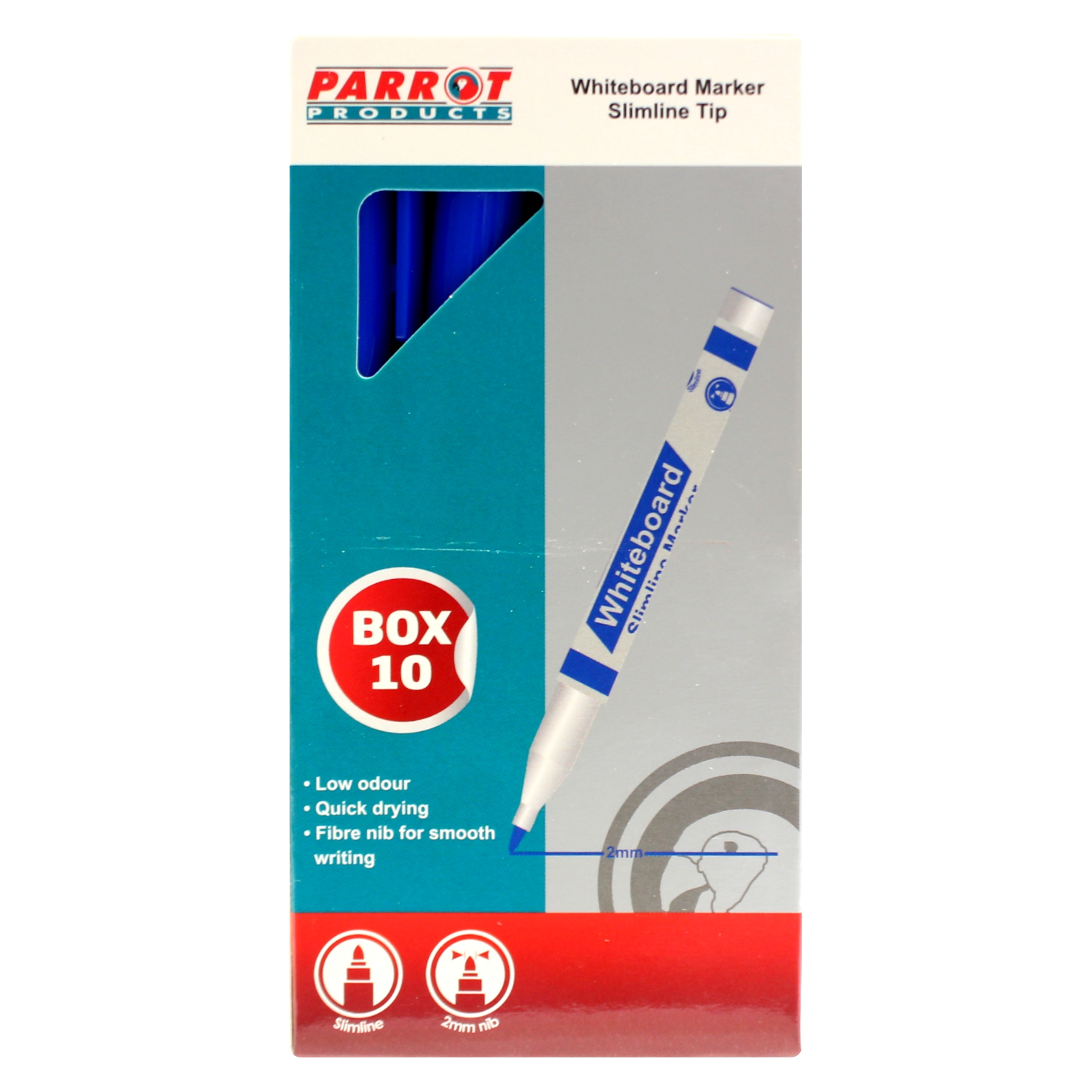 Parrot Products Whiteboard Markers (10 Markers – Slimline Tip – Blue)