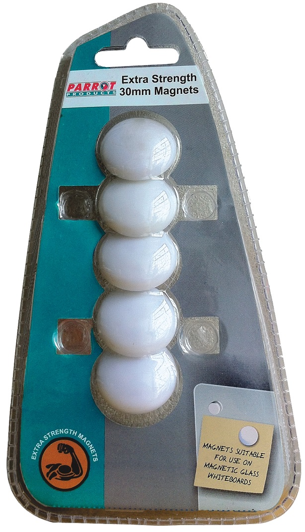 Parrot 30mm Circle Magnets Extra Strong White (Pack of 5)