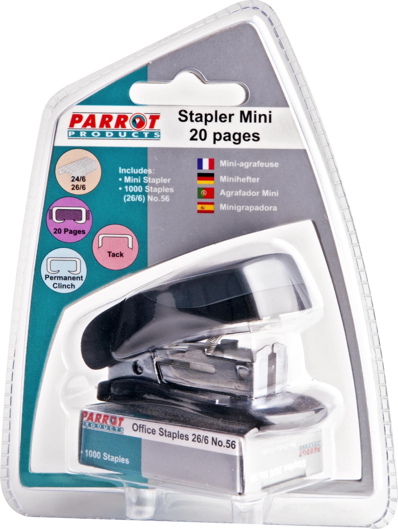 Parrot Stapler Plastic Mini – Black + Staples (1000x 26/6)