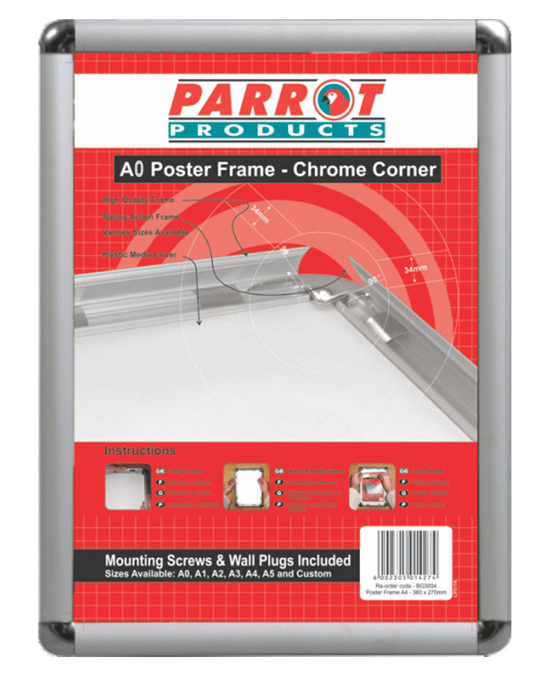 Parrot Poster Frame – Aluminium with Chrome Corners – A0