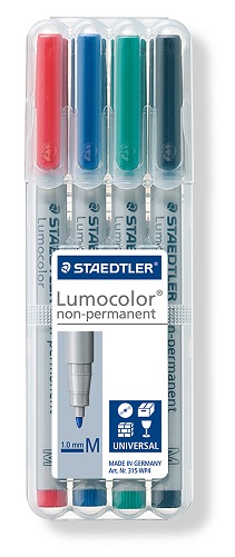 Staedtler Lumocolor Medium Non-Permanent Marker – 4 Pack – Assorted