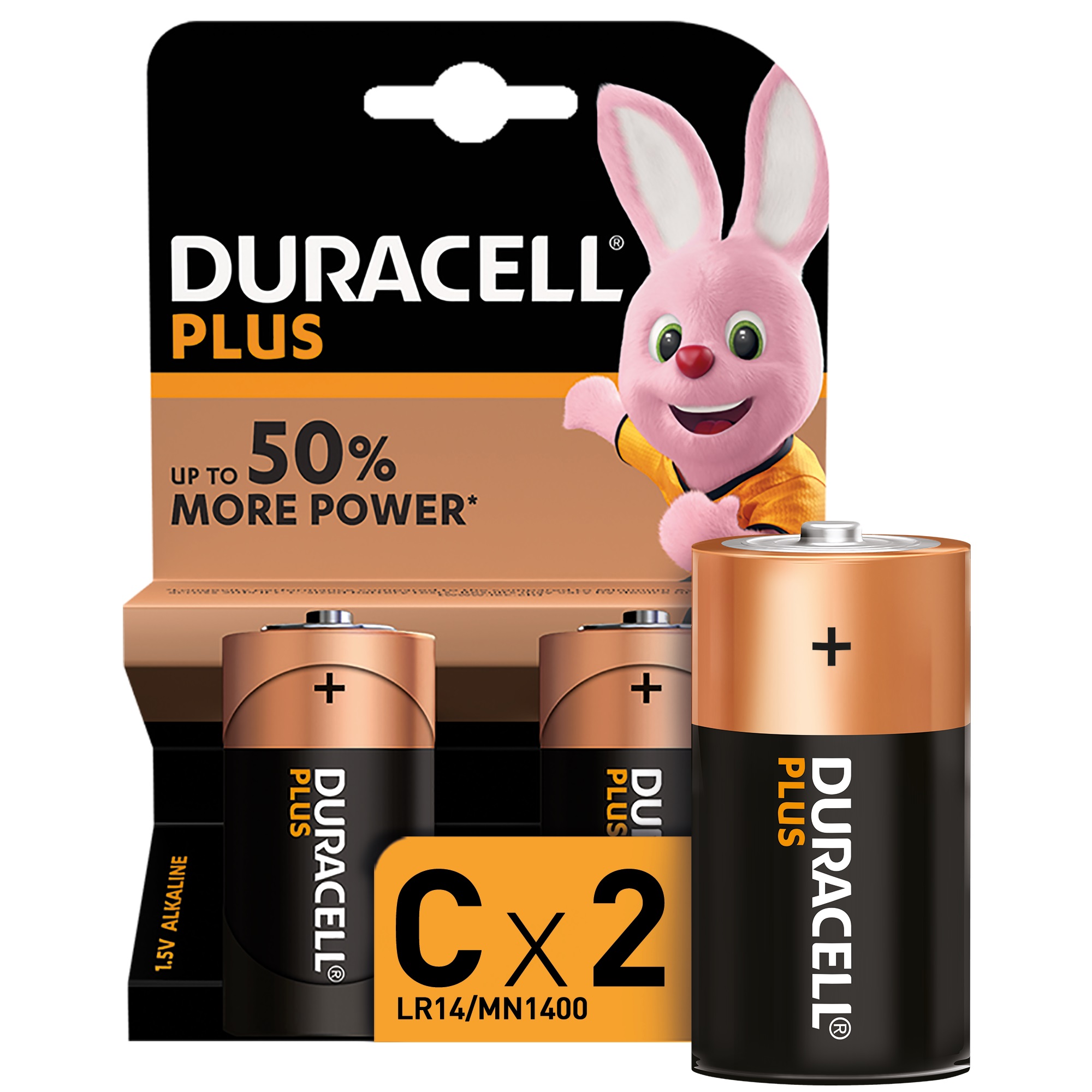 Duracell Plus C Alkaline Batteries, 1.5V LR14 MN1400 – 2 Pack