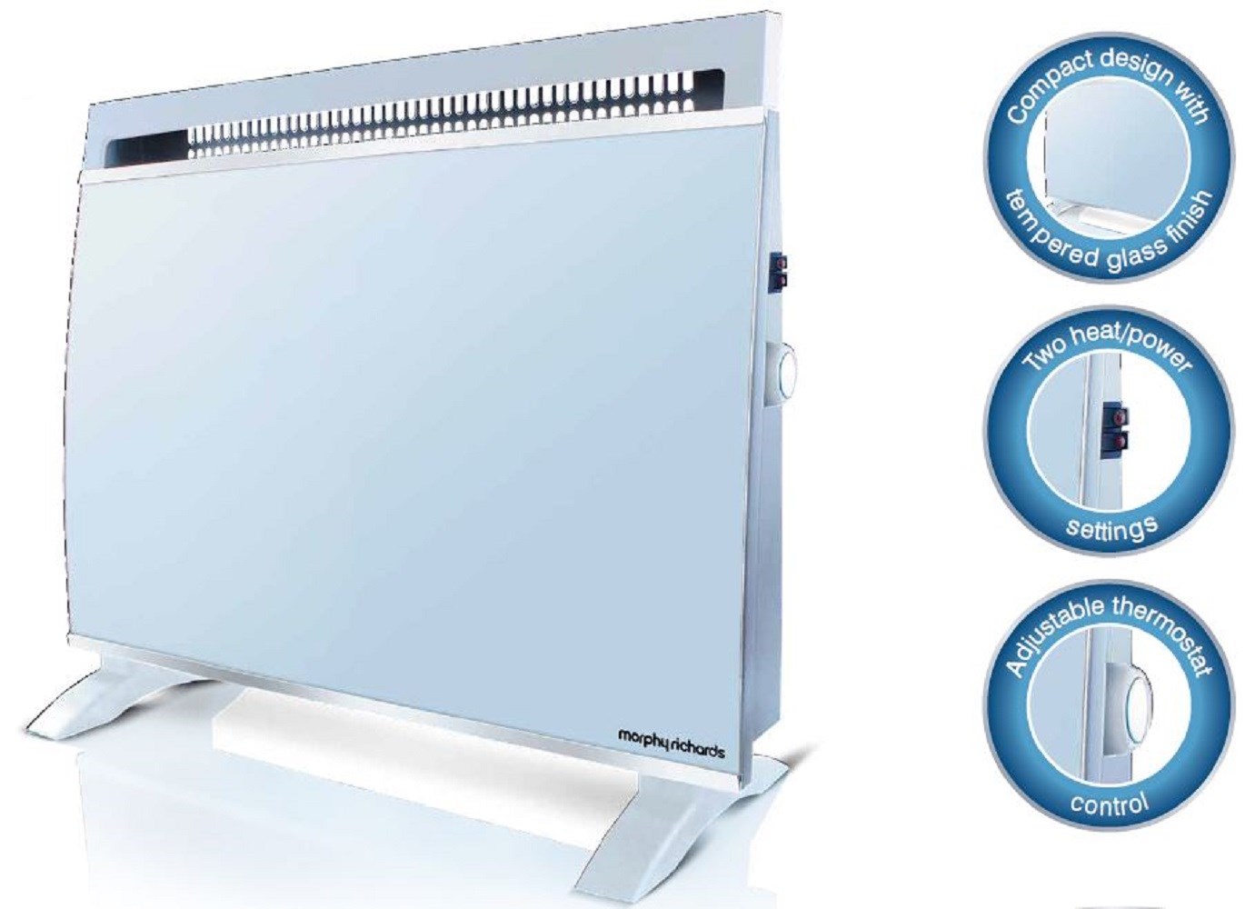 Morphy Richards – Floor or Wall Mount Glass Heater – White