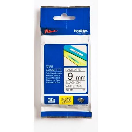 Brother TZe-221 Black on White Laminated Tape 9mm