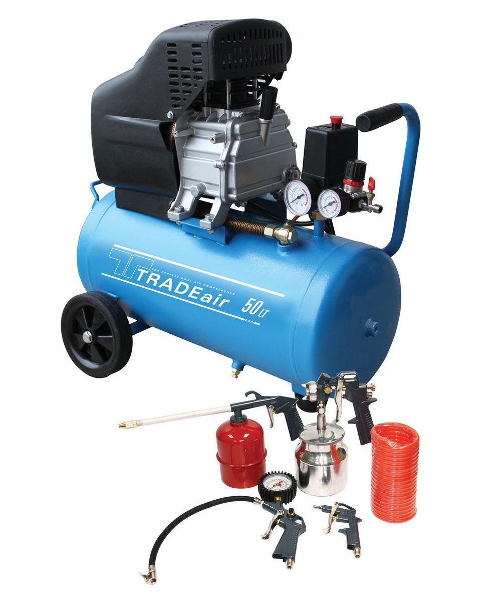TradeAir – 50L 1.5kW 2.0HP Compressor with 5 Piece Air Tool Kit