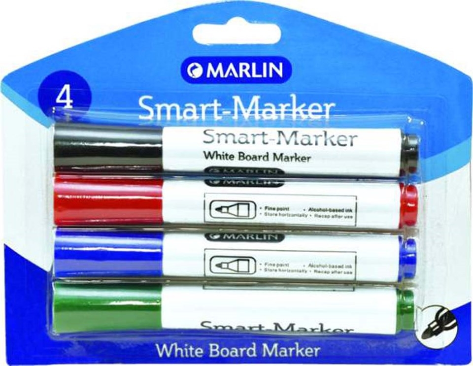 Marlin Smart-Marker White Board Markers 4’s assorted