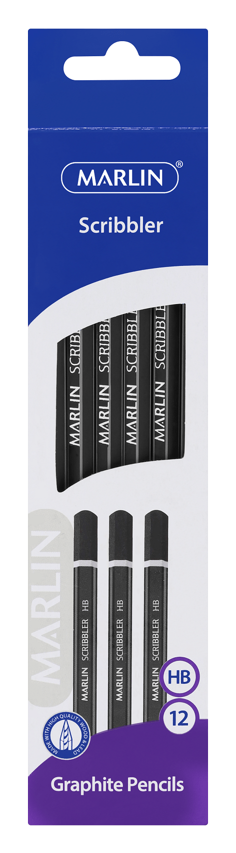 Marlin 12 Scribblers Black & Silver Striped HB Pencils
