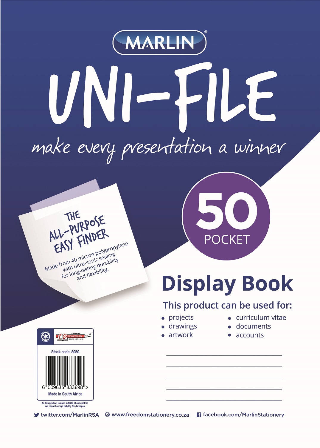 Marlin Uni-File A4 Soft Cover Display File – 50 Pocket
