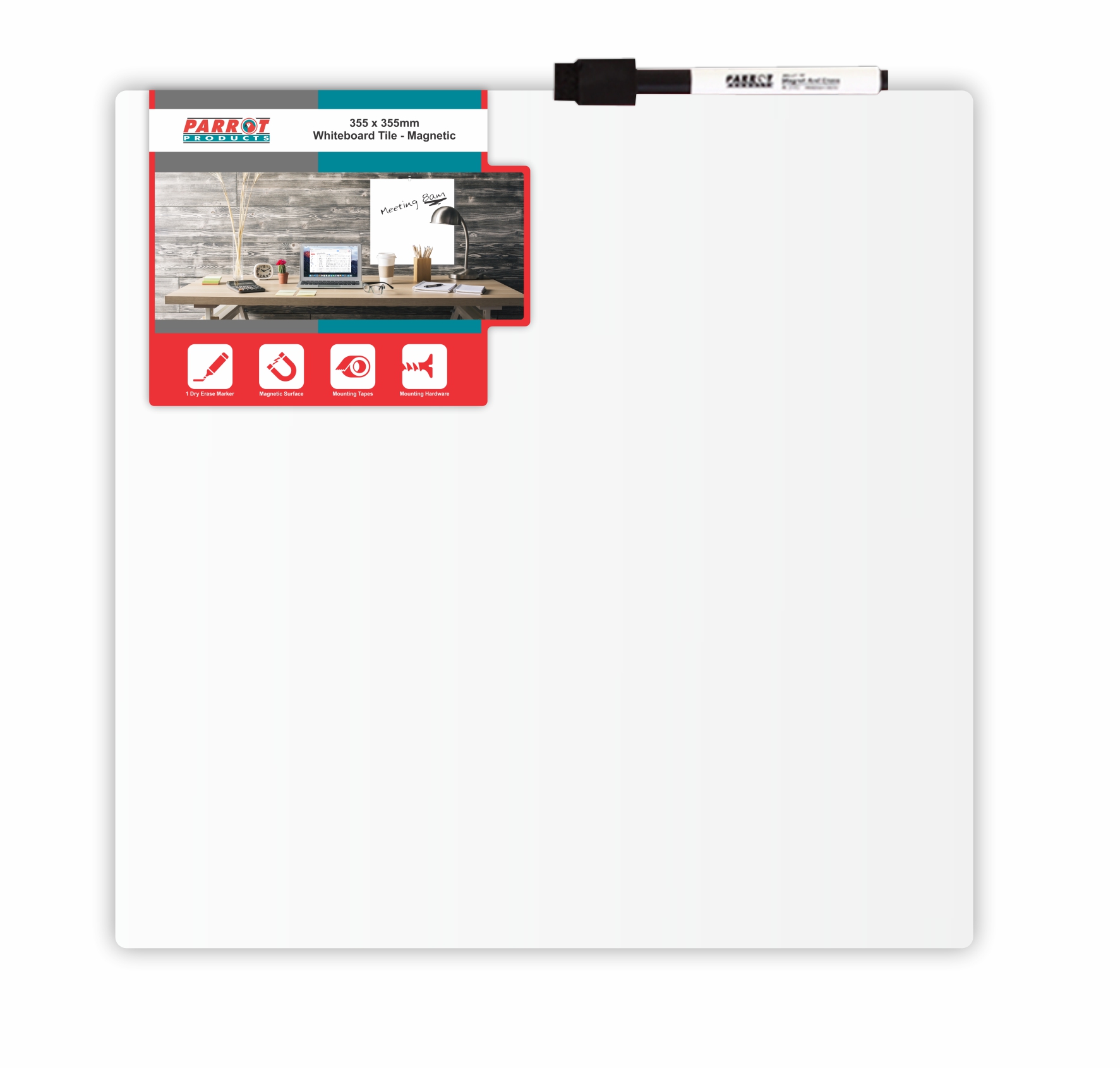 Parrot Whiteboard Tile Magnetic 355 x 355mm – White