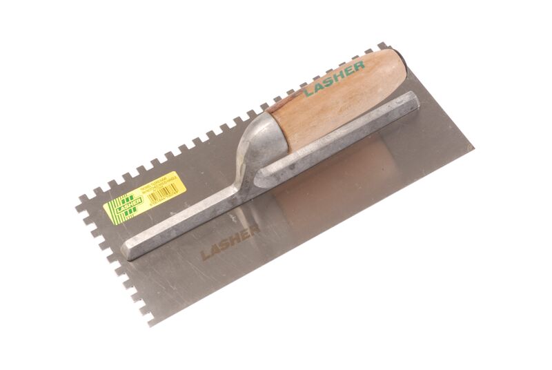 Lasher – Tilers Trowel With Wooden Handle 6 X 6 X 6 Notched
