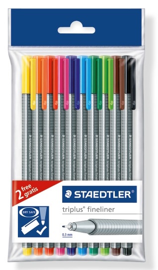 Staedtler Triplus Fineliners – Assorted Colours – Polybag of 10