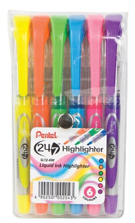 Pentel 24/7 Liquid Highlighters – Wallet of 6