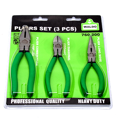 Plier Set 3Pc (Comb+Long+Diag) Grn.Waldo